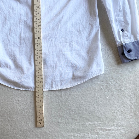 Carven Mens Button-Up Cotton Shirts Mens M White/Blue Striped cuffs - Picture 10 of 14